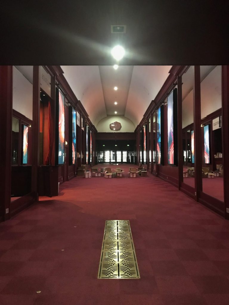 The Keneallist: Part of the lobby at L’Olympia. I was going for Kubrickian symmetry; missed it by that much.