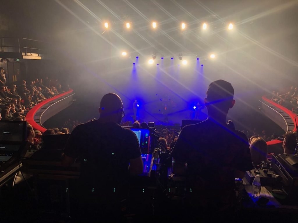 The Keneallist: Our front-of-house engineer Chris Edrich, and lighting man Mike St. Jean, during our gig. Photo by our merch woman Laia Miguel Lloret.